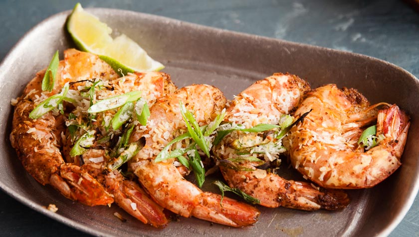 CEDAR PLANKED JERK COCONUT SHRIMP