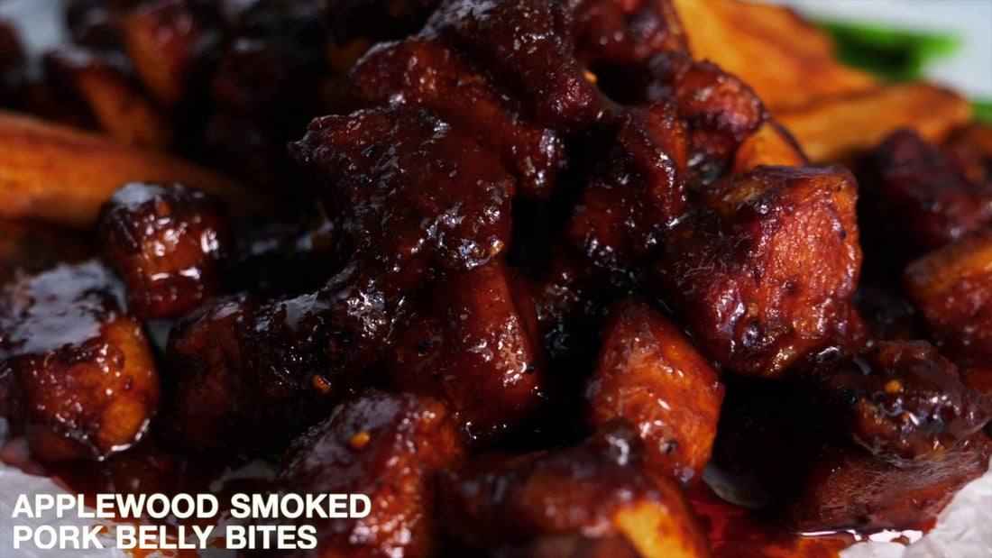 Applewood Smoked Pork Belly Bites on a Gas Grill