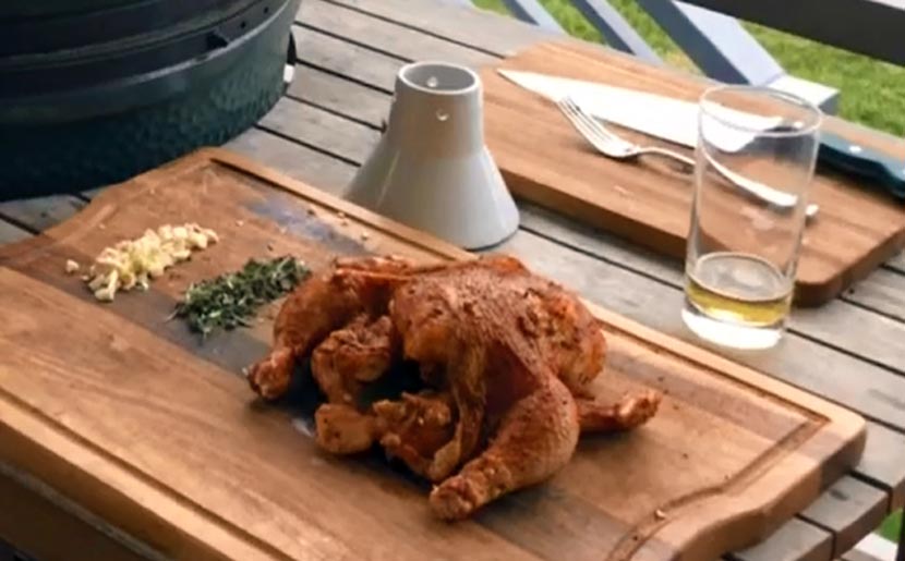Garlic & Herb Beer-Butt Chicken on the Big Green Egg