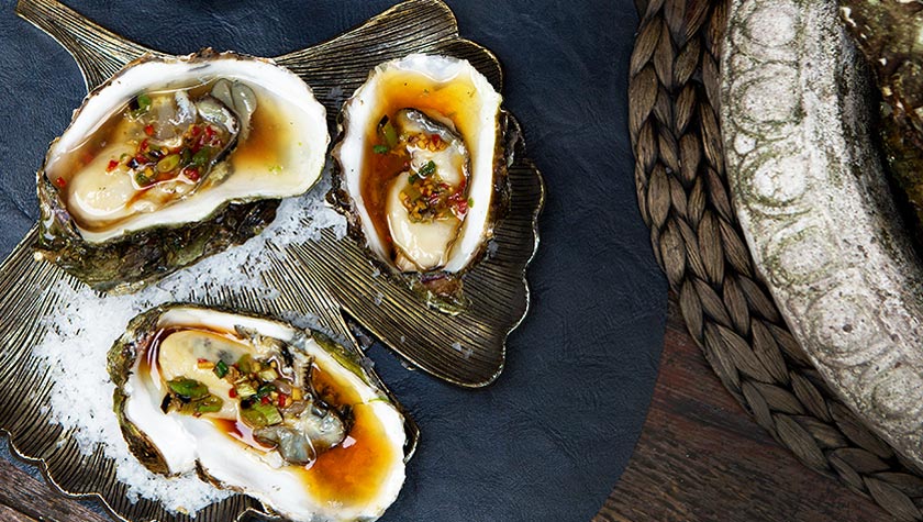 GRILLED OYSTERS w/ THAI DRESSING