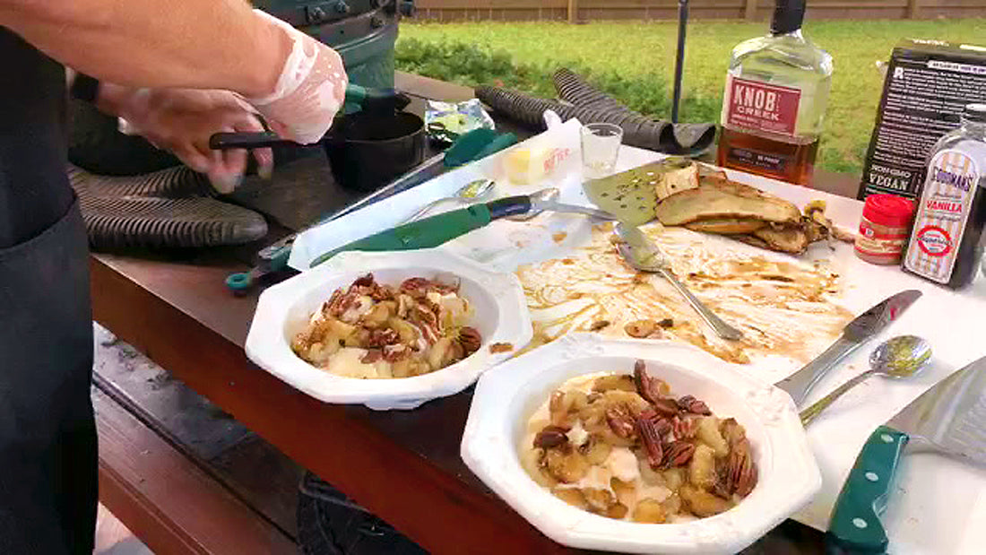 Cinnamon-Sugar Bourbon Bananas Over Ice Cream on the Big Green Egg