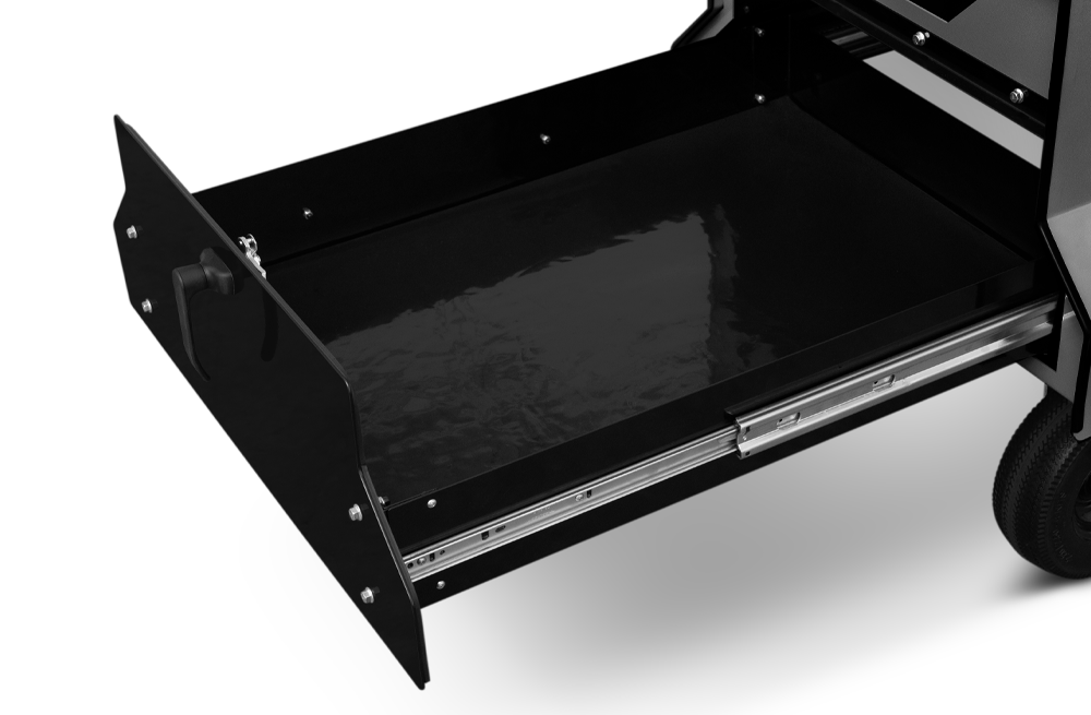 Yoder Smokers YS640s Pellet Grill on Competition Cart w/ Storage Drawer (Black) + T-Stat Door Kit & Stainless Side Shelves