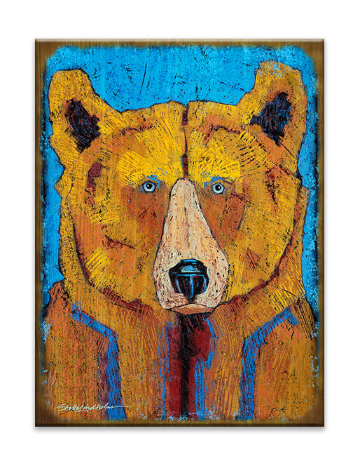 Meissenburg 26" x 37.5" Freckles Bear Box Art - Brown & Blue (Wildlife Art by Shelle Linholm)
