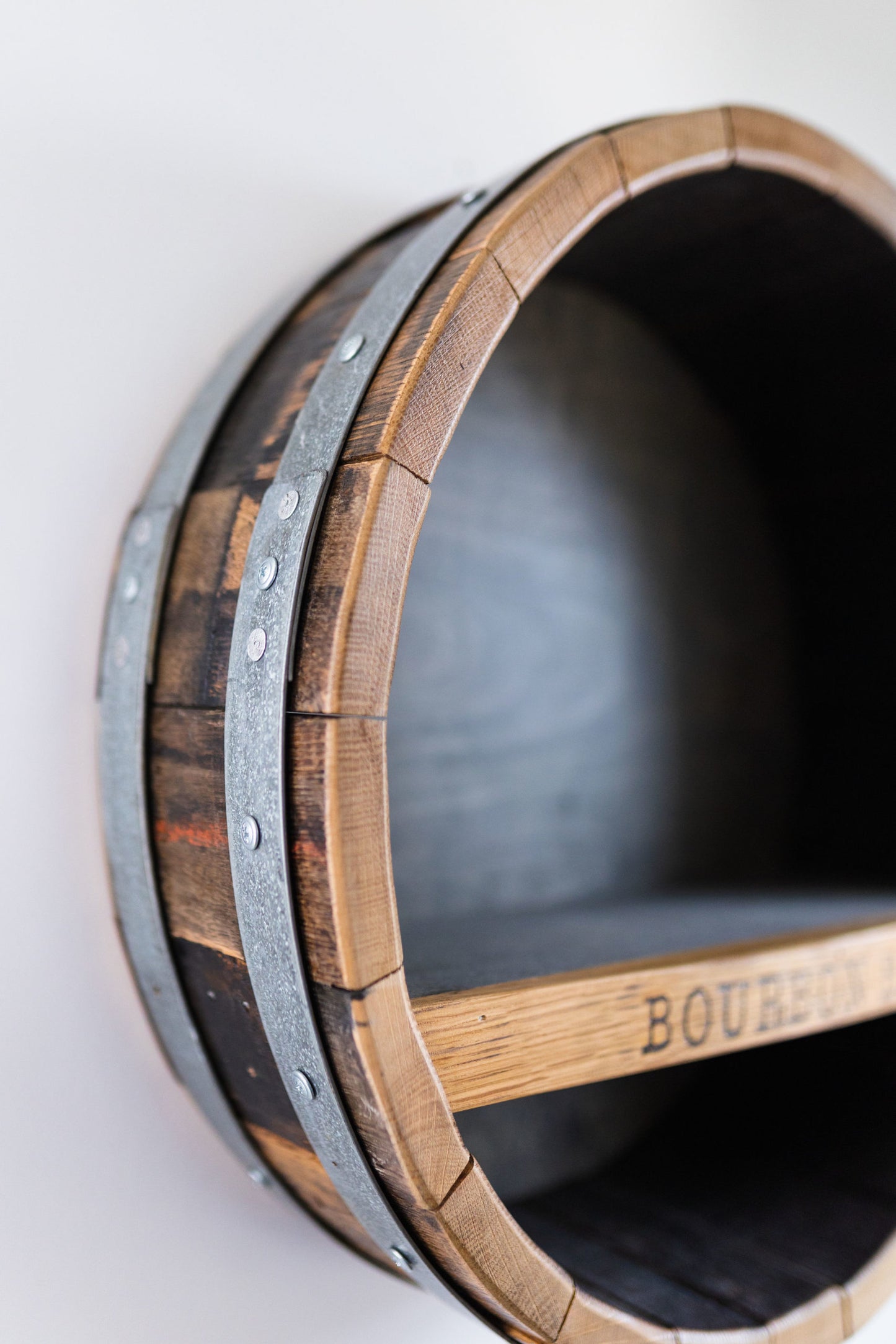 Whiskey Barrel Shelf Wall Art Display (Bourbon Bar)