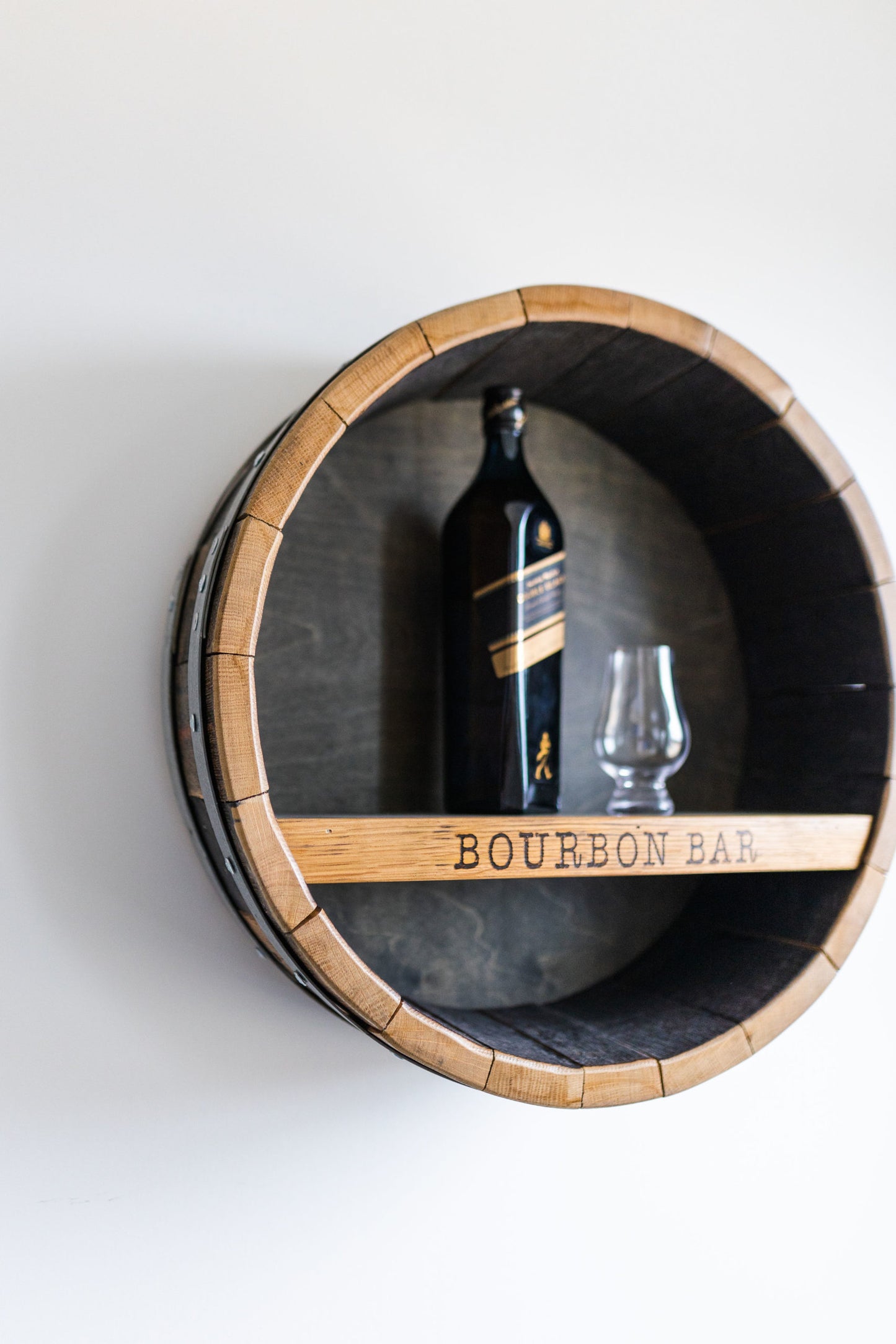 Whiskey Barrel Shelf Wall Art Display (Bourbon Bar)