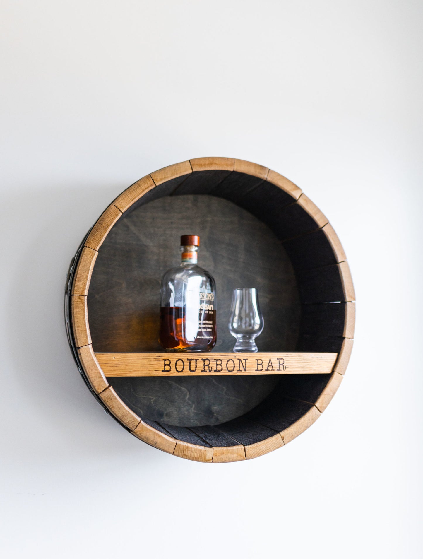 Whiskey Barrel Shelf Wall Art Display (Bourbon Bar)