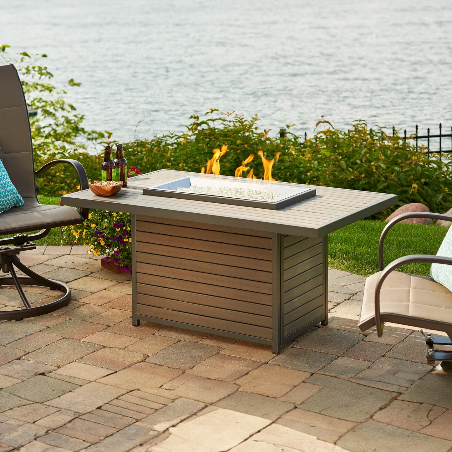 Brooks Rectangular Gas Fire Pit Table w/ Glass Guard BRK-1224-K/GG-1224