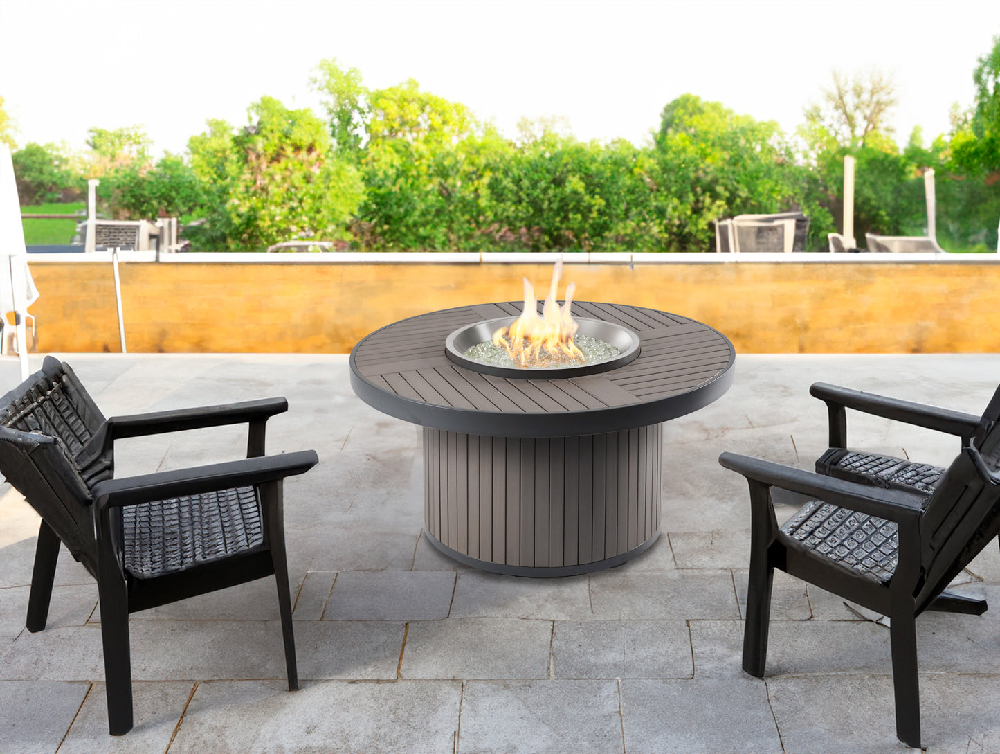 Brooks Round Gas Fire Pit Table w/ Glass Guard BRK-20-19-K/GG-20R