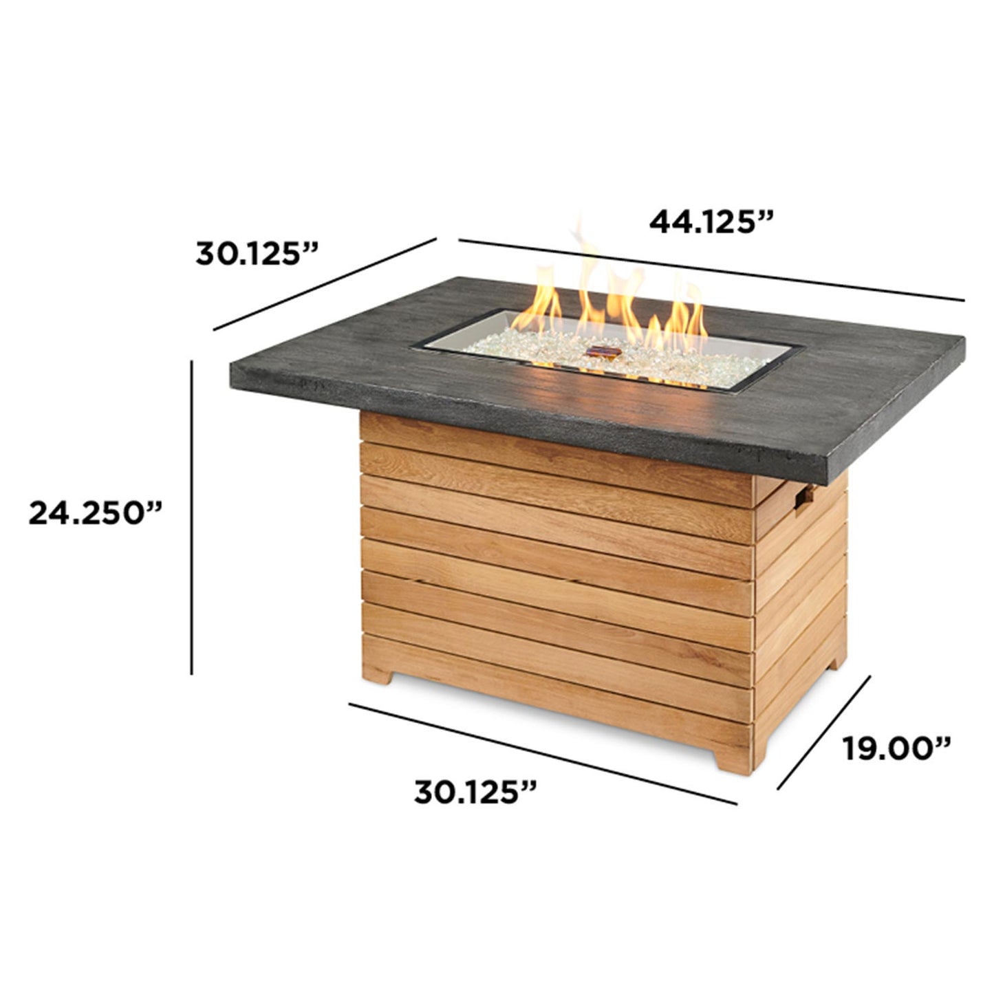 Darien Rectangular Gas Fire Pit Table w/ Glass Guard DAR-1224-EBG-K/GG-1224