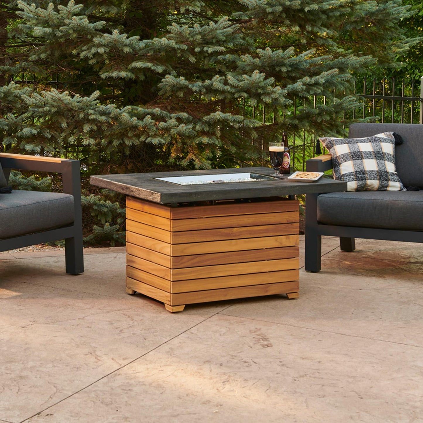 Darien Rectangular Gas Fire Pit Table w/ Glass Guard DAR-1224-EBG-K/GG-1224