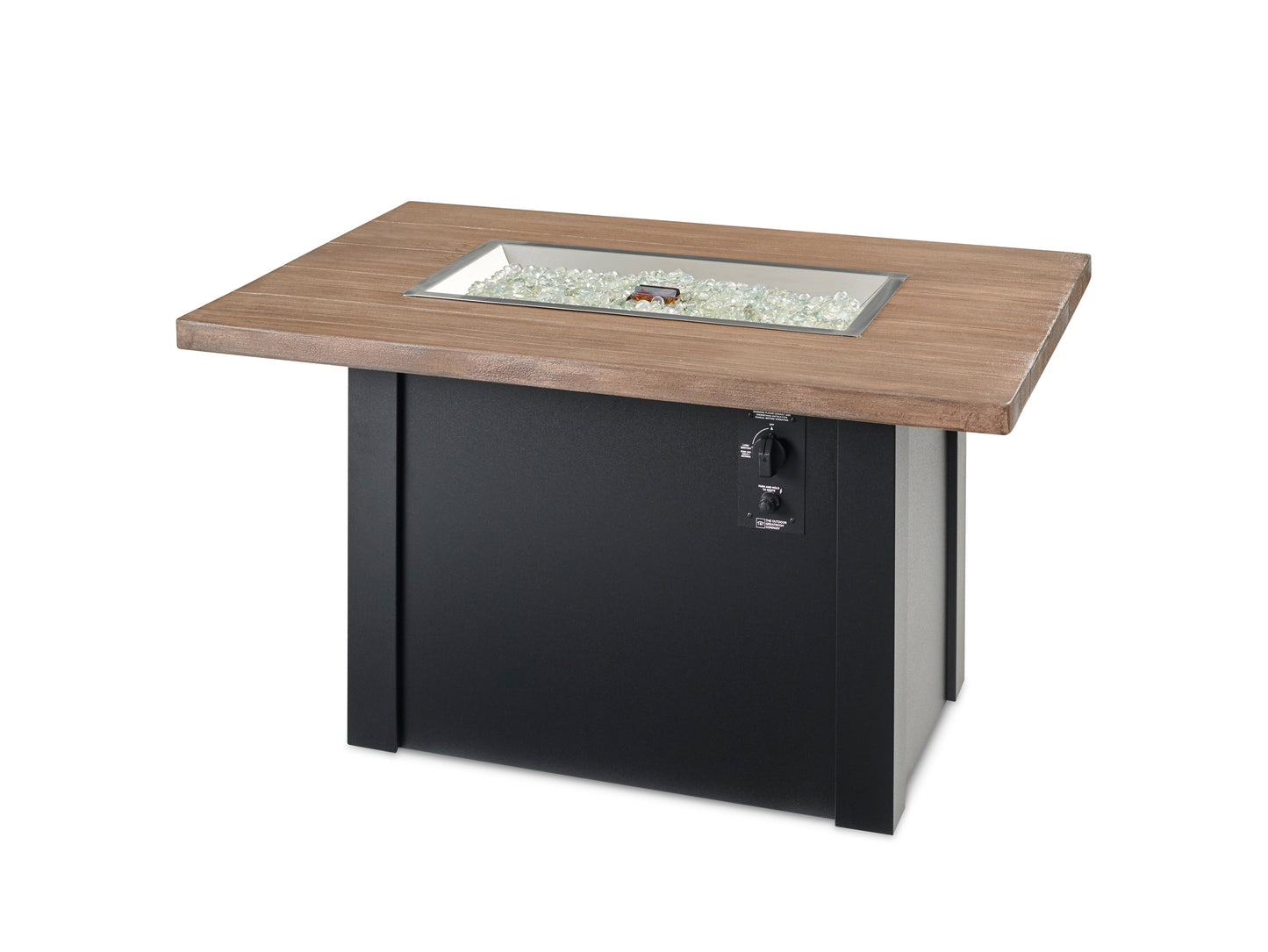 Havenwood Rectangular Gas Fire Pit Table with Driftwood Top & Luverne Black Base w/ Glass Guard HWADB-1224-K/GG-1224