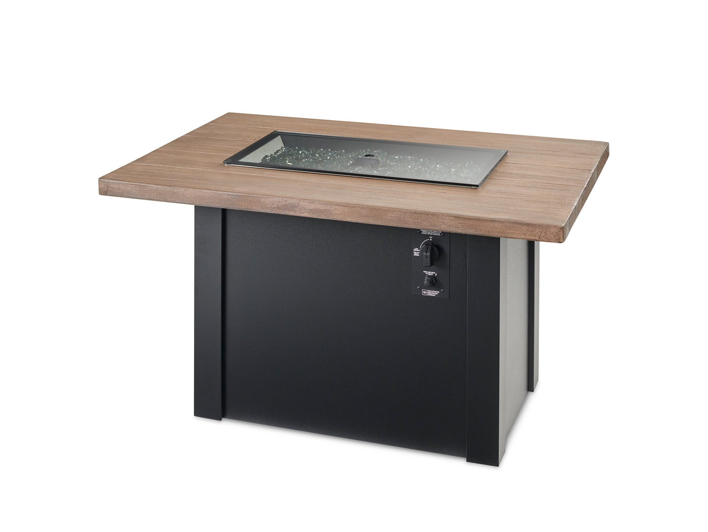 Havenwood Rectangular Gas Fire Pit Table with Driftwood Top & Luverne Black Base w/ Glass Guard HWADB-1224-K/GG-1224