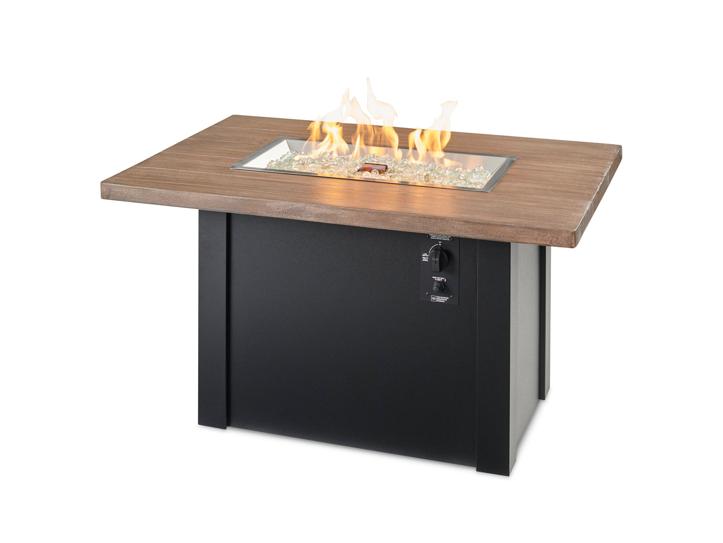 Havenwood Rectangular Gas Fire Pit Table with Driftwood Top & Luverne Black Base w/ Glass Guard HWADB-1224-K/GG-1224