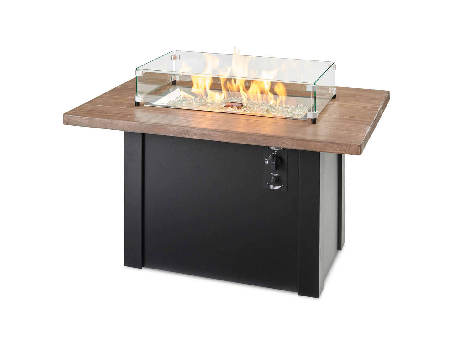 Havenwood Rectangular Gas Fire Pit Table with Driftwood Top & Luverne Black Base w/ Glass Guard HWADB-1224-K/GG-1224