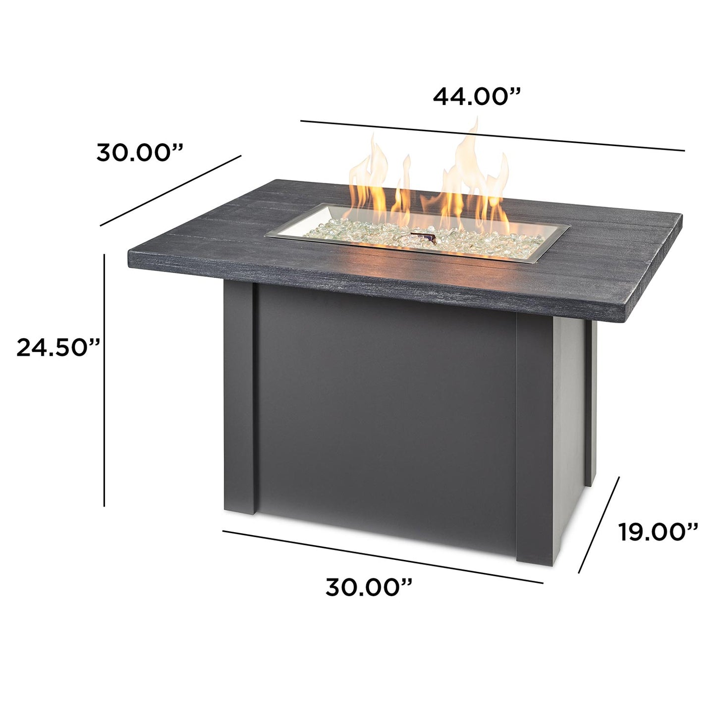 Havenwood Rectangular Gas Fire Pit Table w/ Glass Guard HVGG-1224-K/GG-1224
