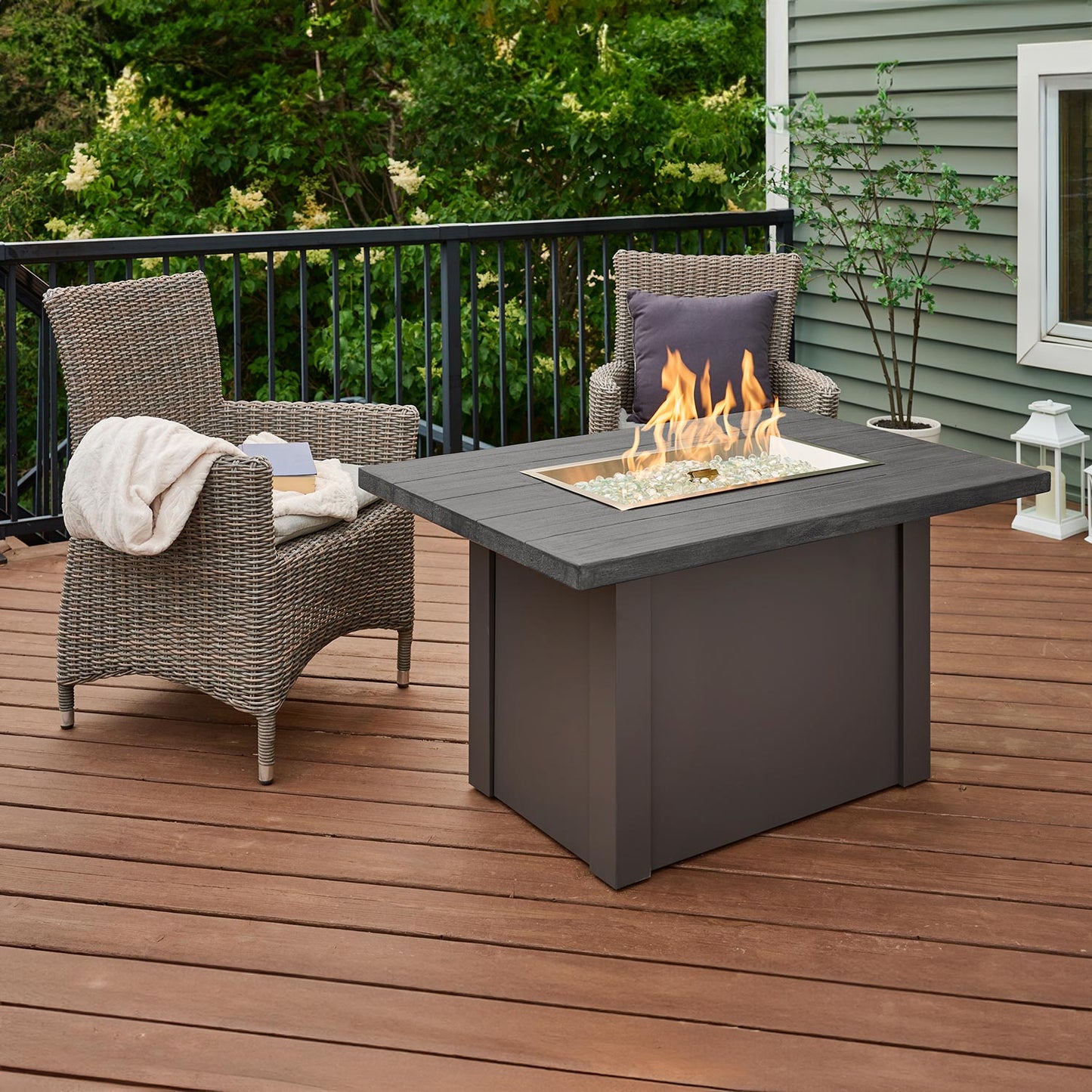 Havenwood Rectangular Gas Fire Pit Table w/ Glass Guard HVGG-1224-K/GG-1224