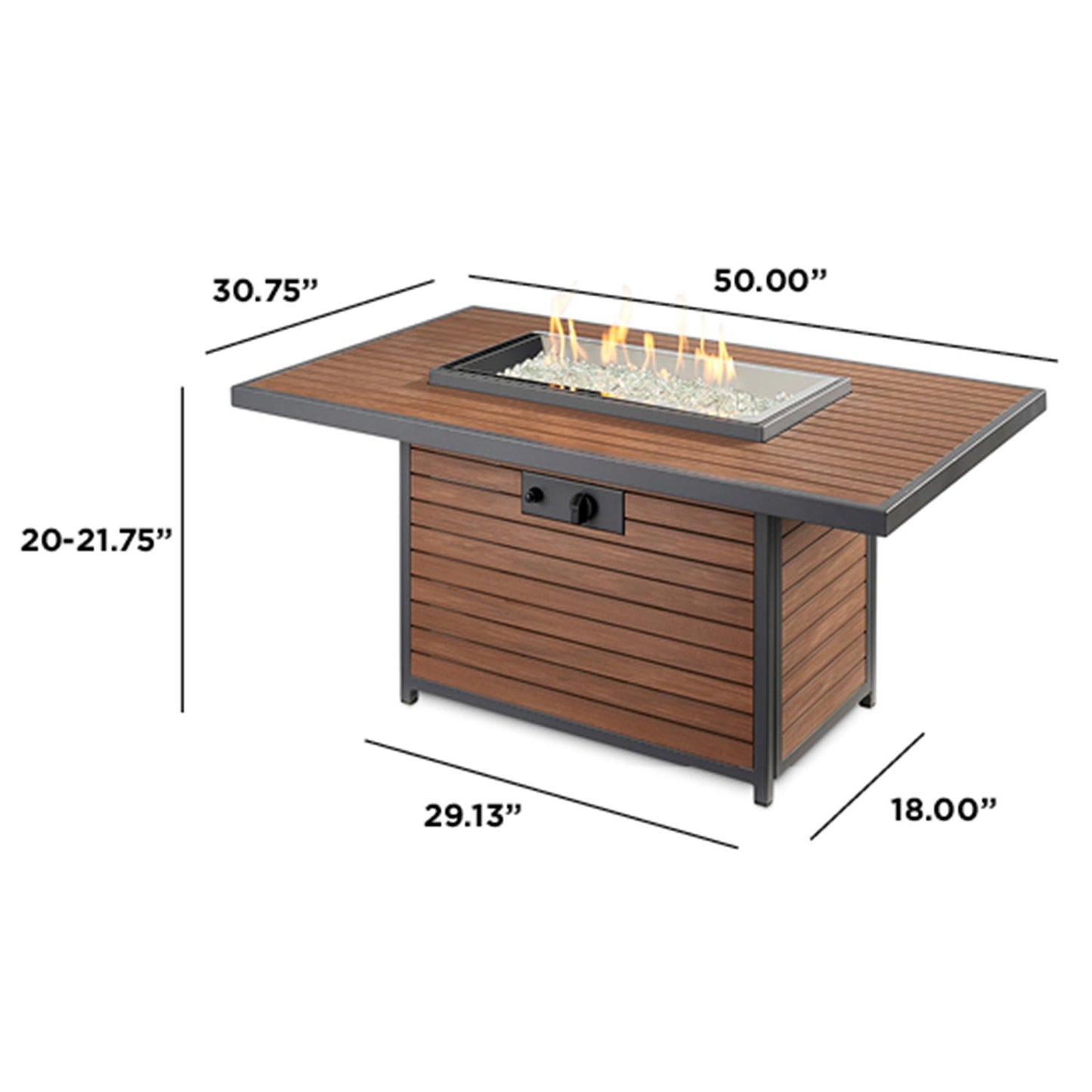Kenwood Rectangular Chat Height Fire Pit Table w/ Glass Guard KW-1224-K/GG-1224