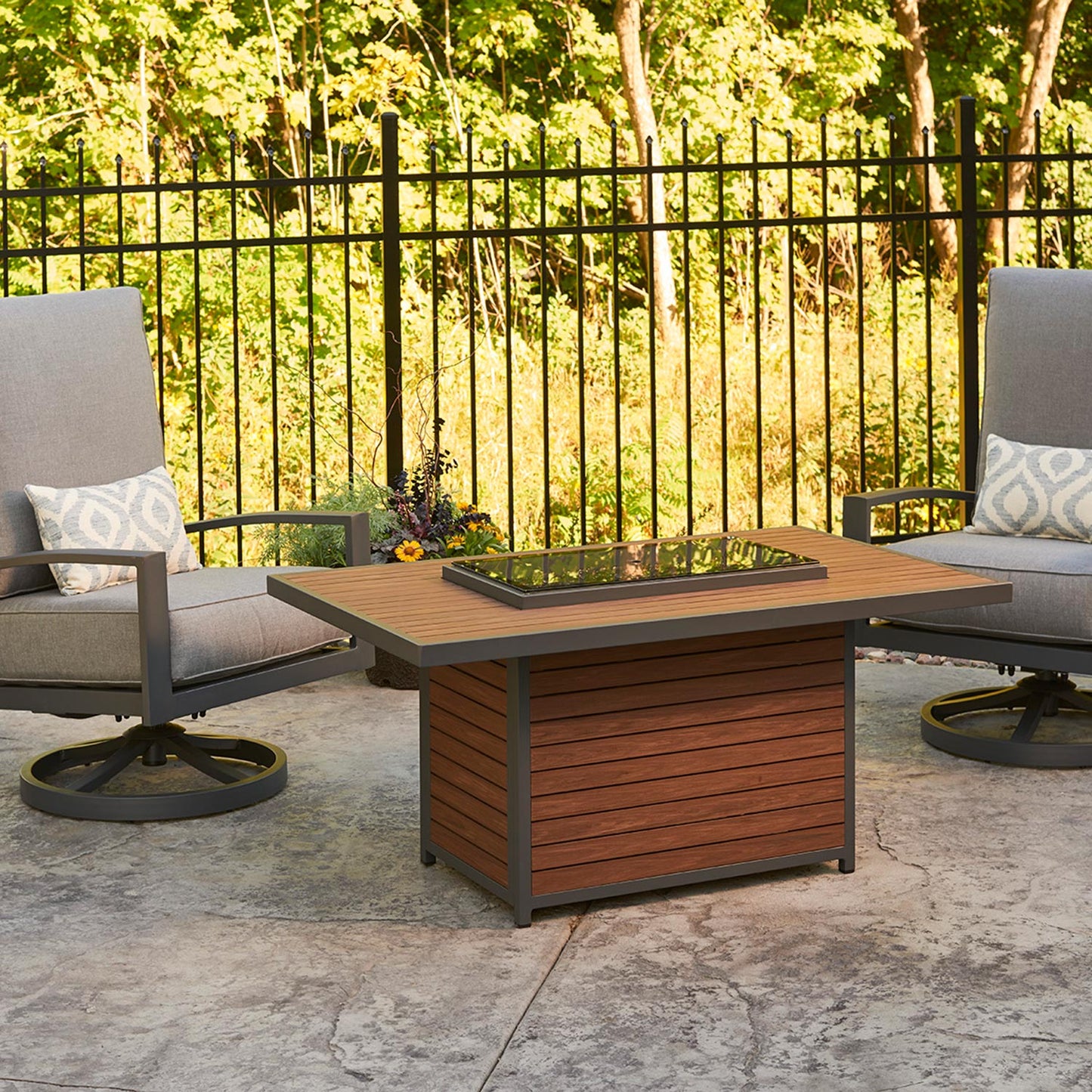 Kenwood Rectangular Chat Height Fire Pit Table w/ Glass Guard KW-1224-K/GG-1224