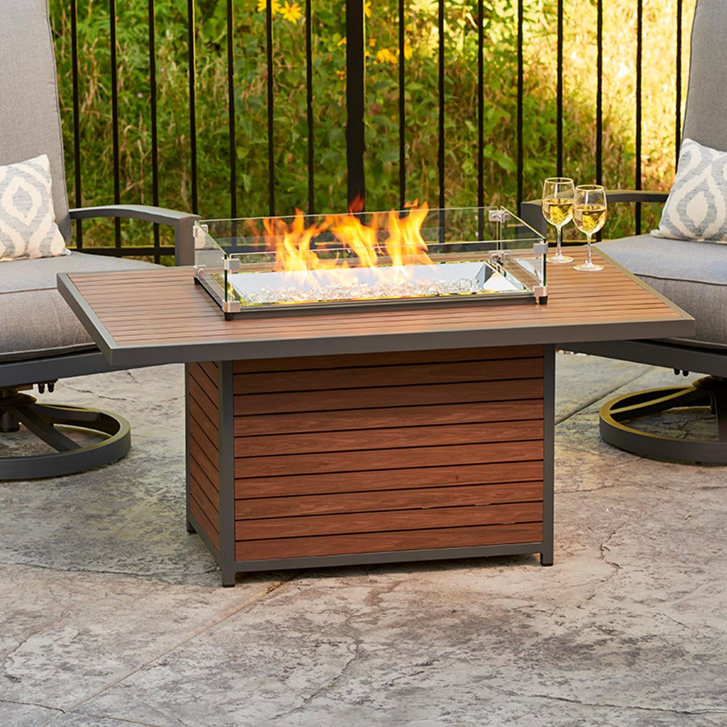 Kenwood Rectangular Chat Height Fire Pit Table w/ Glass Guard KW-1224-K/GG-1224