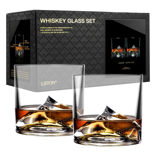 Mount Everest Crystal Bourbon Whiskey Glasses - Set of 2 - LIITON