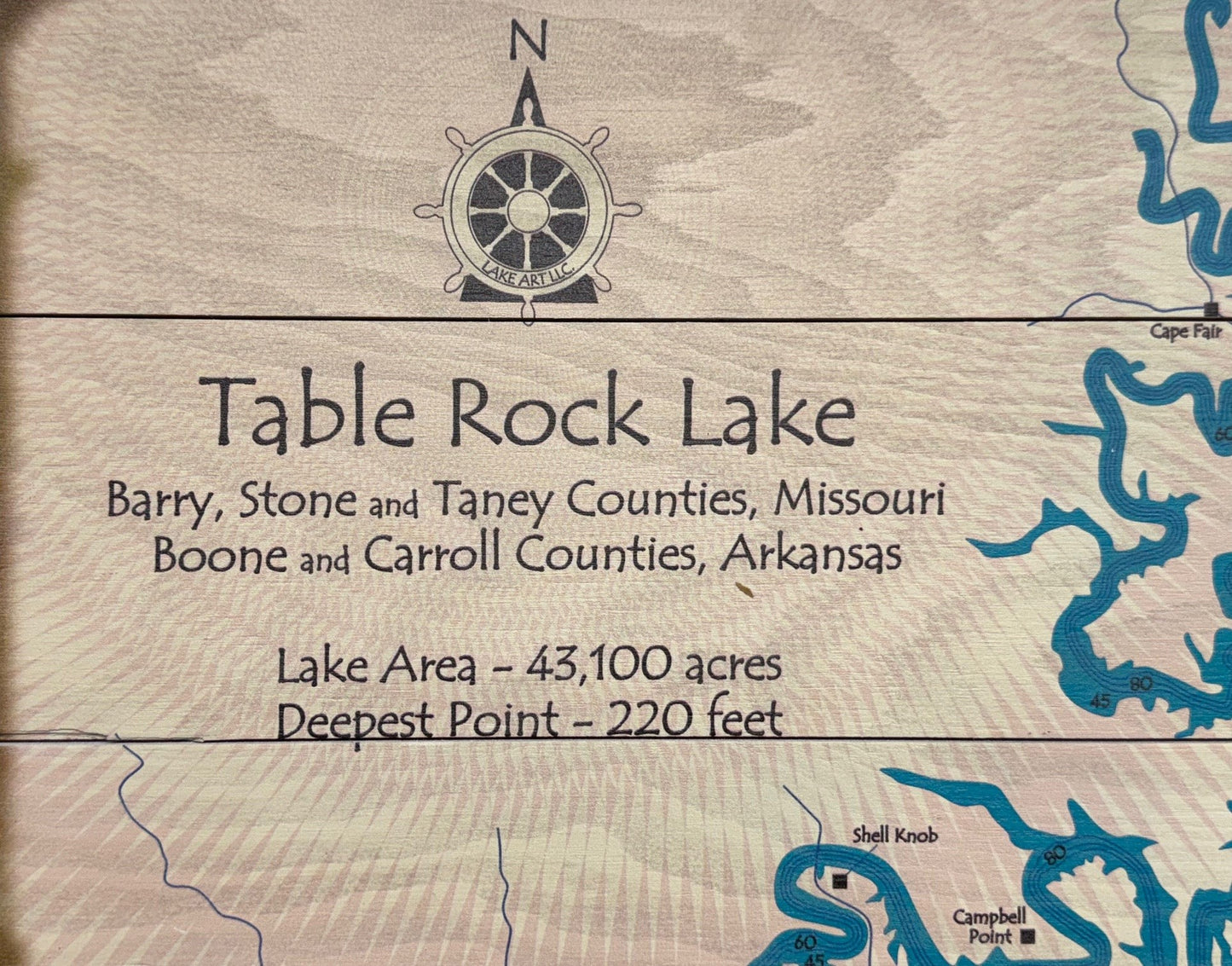 Meissenburg 17" x 23" Table Rock Lake Map Sign (Wood)