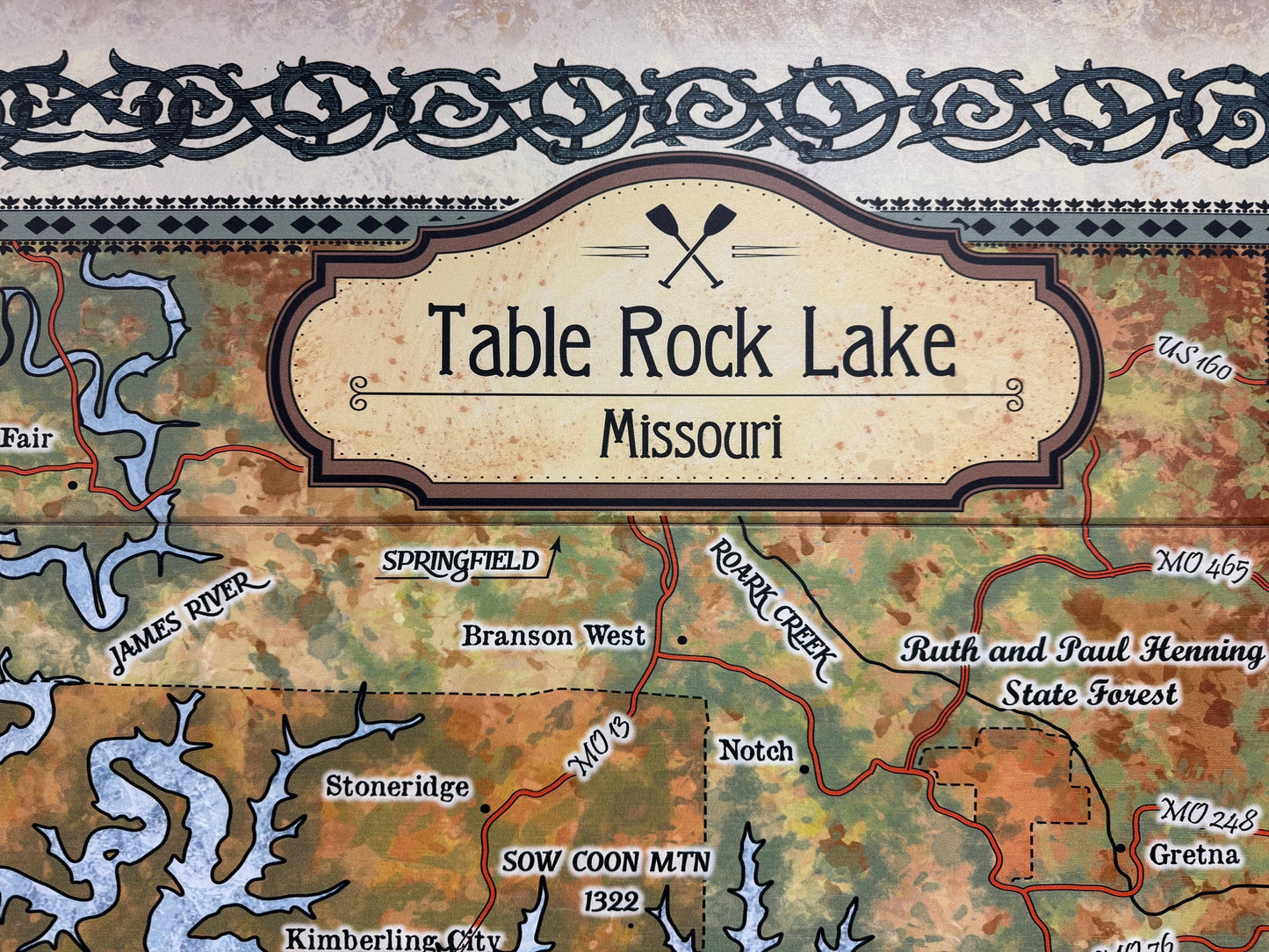 Meissenburg 48" x 65" Large Historic Table Rock Lake Missouri Vintage Map (Wood)