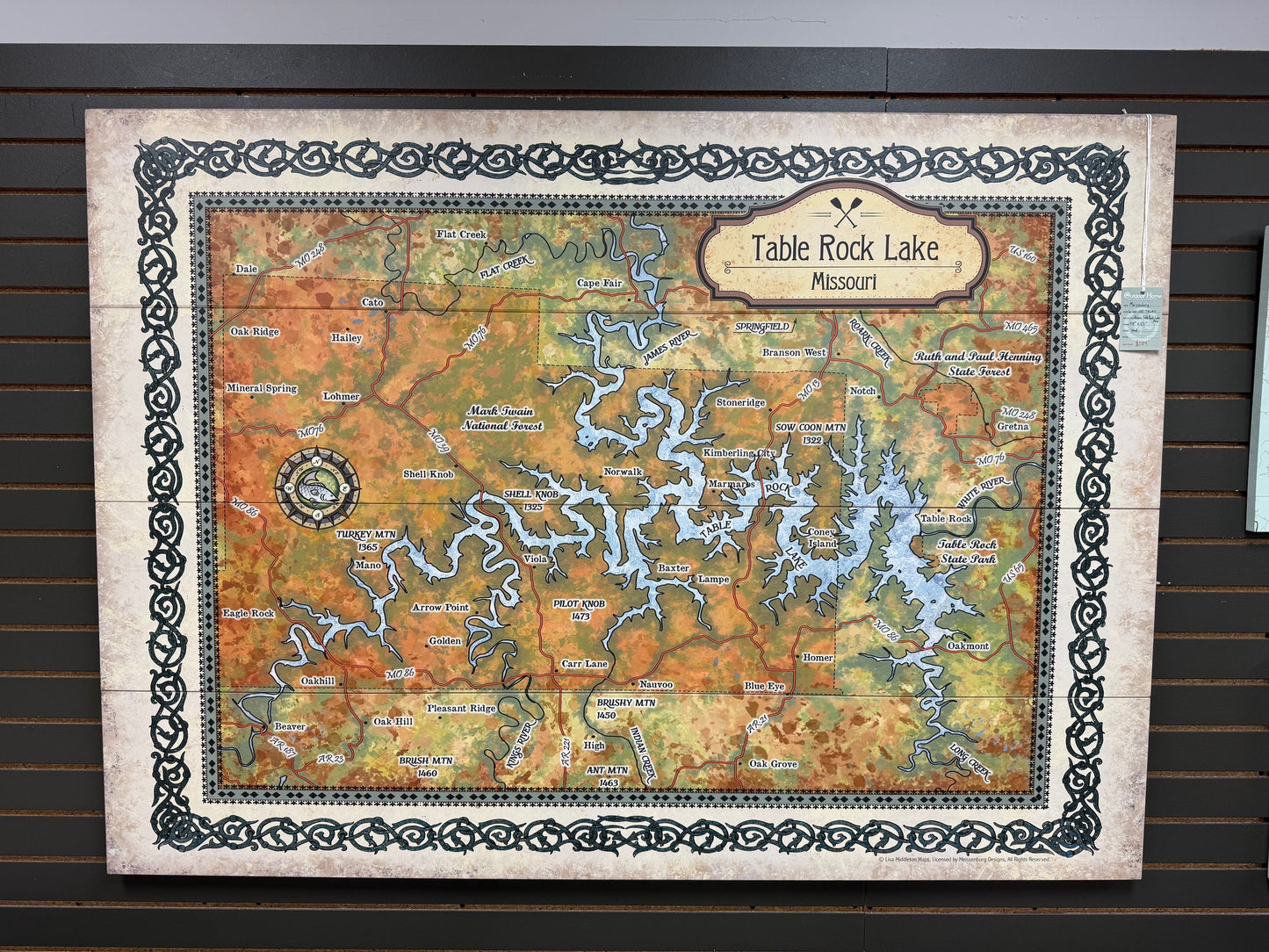 Meissenburg 48" x 65" Large Historic Table Rock Lake Missouri Vintage Map (Wood)