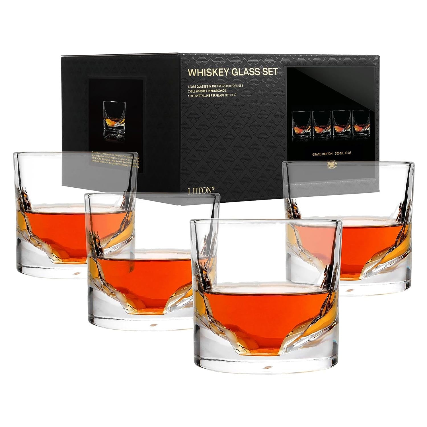 Grand Canyon Crystal Bourbon Whiskey Glasses - Set of 4 - LIITON