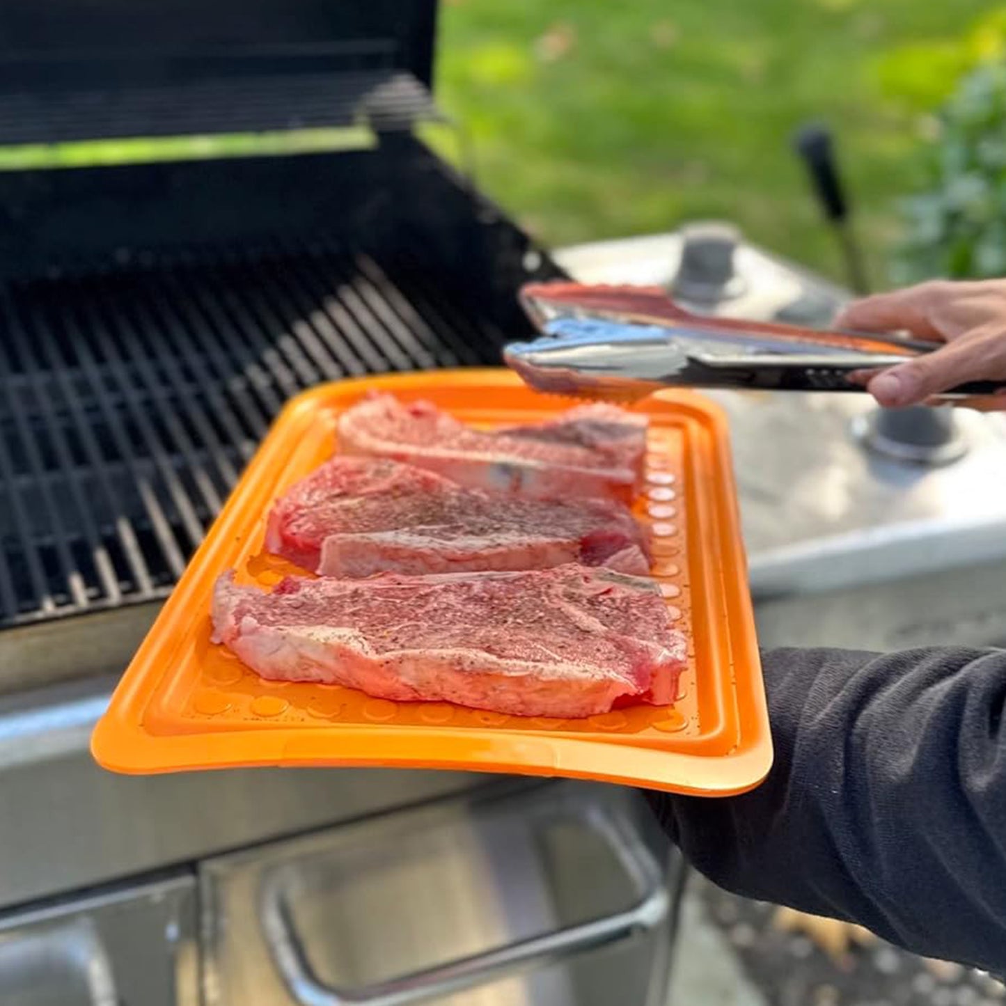 Outset Grill Prep Trays (Set of 2 Large Trays) 10.5" x 17.25" - Orange & Black 66622