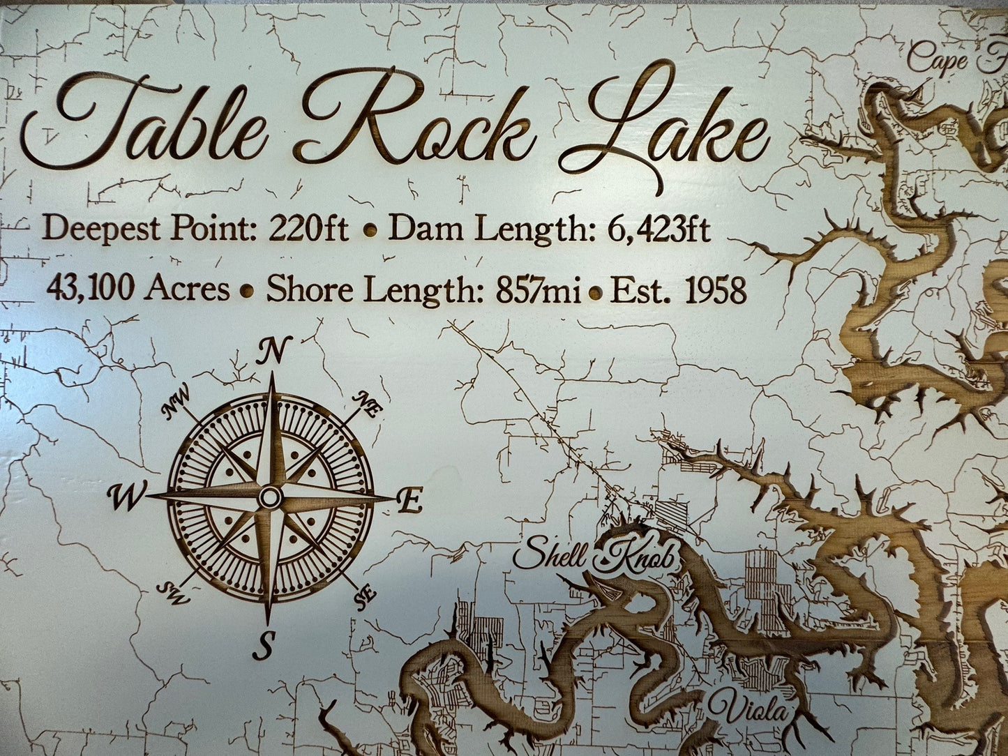 Fire & Pine Engraved Wood Map of Table Rock Lake