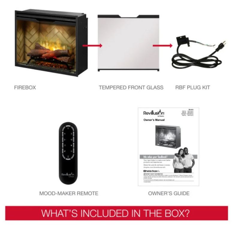 Dimplex Revillusion 42-inch Built-In Firebox with Glass Pane and Plug Kit, Weathered Concrete (RBF42WC-KIT)
