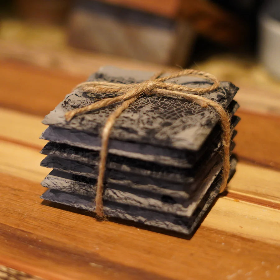 Etched Bull Shoals Lake Slate Coasters Set (6 Pack - 4"x4")