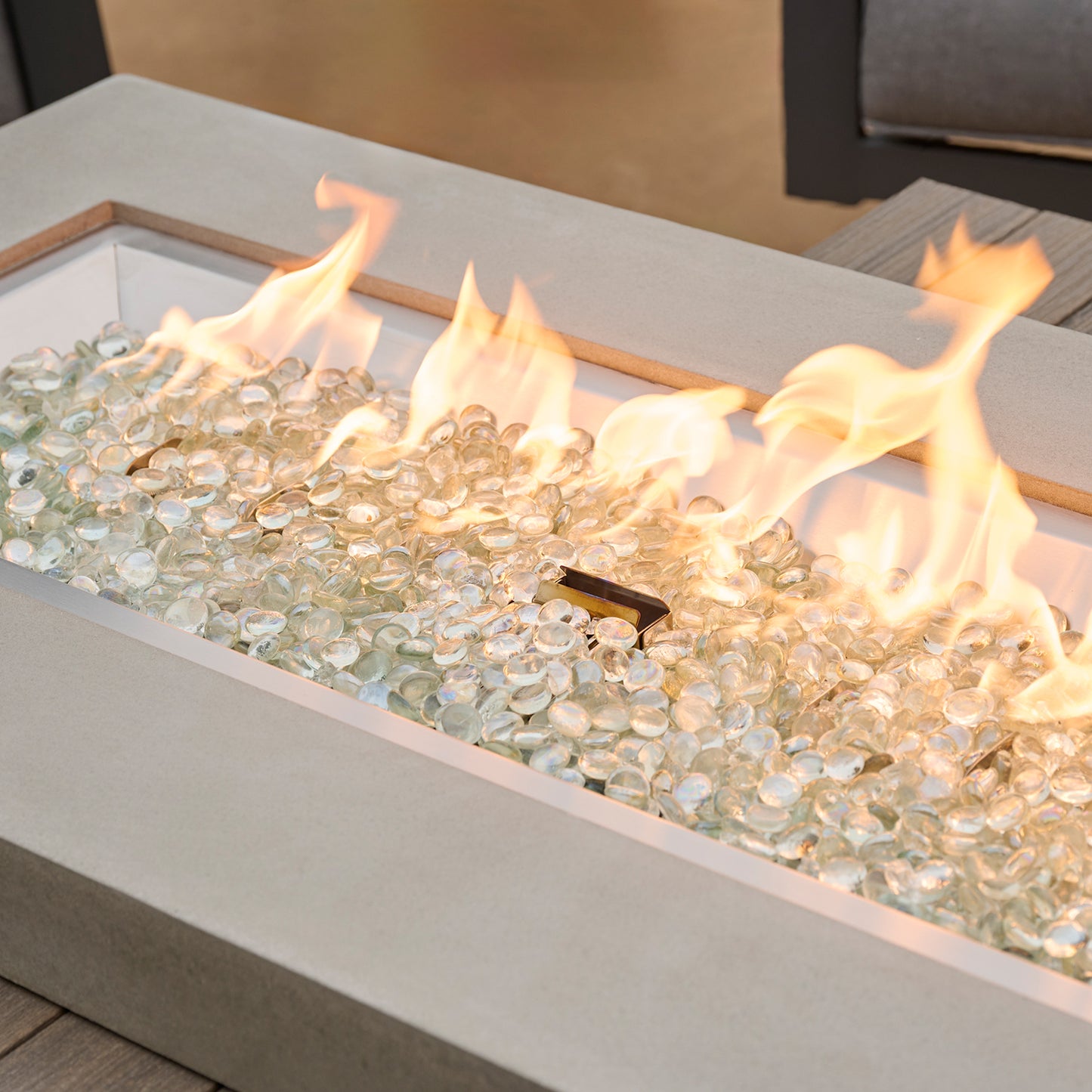 Uptown Coastal Grey Linear Gas Fire Pit Table w/ Glass Guard UPT-1242-CGR/GG-1242