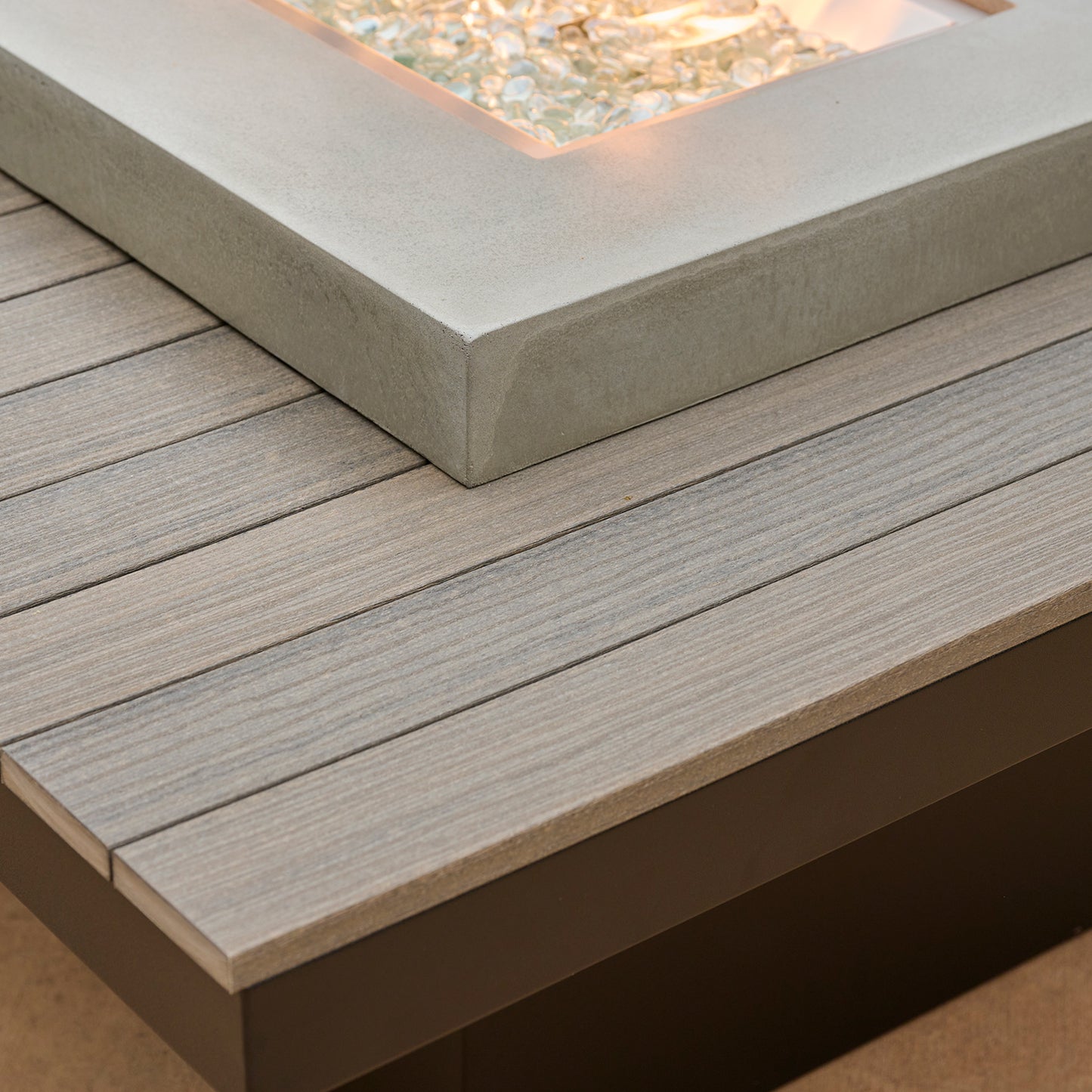 Uptown Coastal Grey Linear Gas Fire Pit Table w/ Glass Guard UPT-1242-CGR/GG-1242