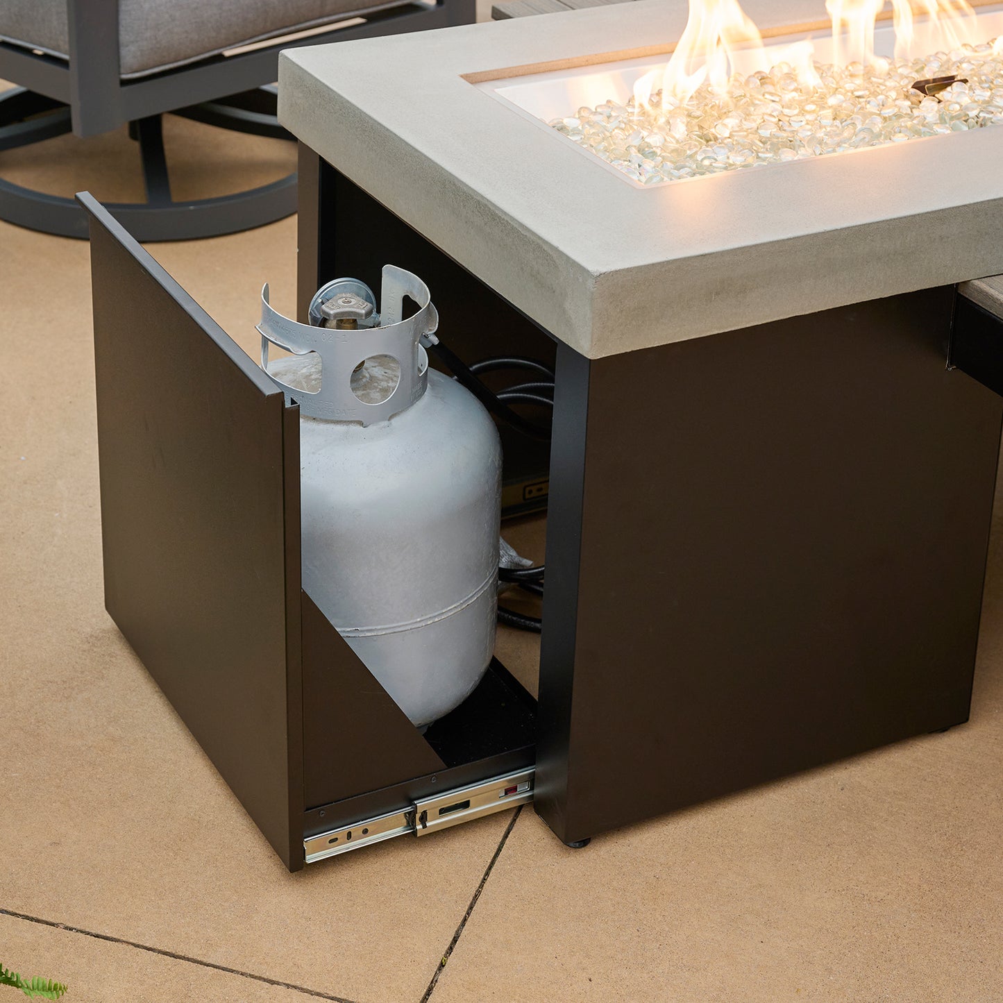 Uptown Coastal Grey Linear Gas Fire Pit Table w/ Glass Guard UPT-1242-CGR/GG-1242