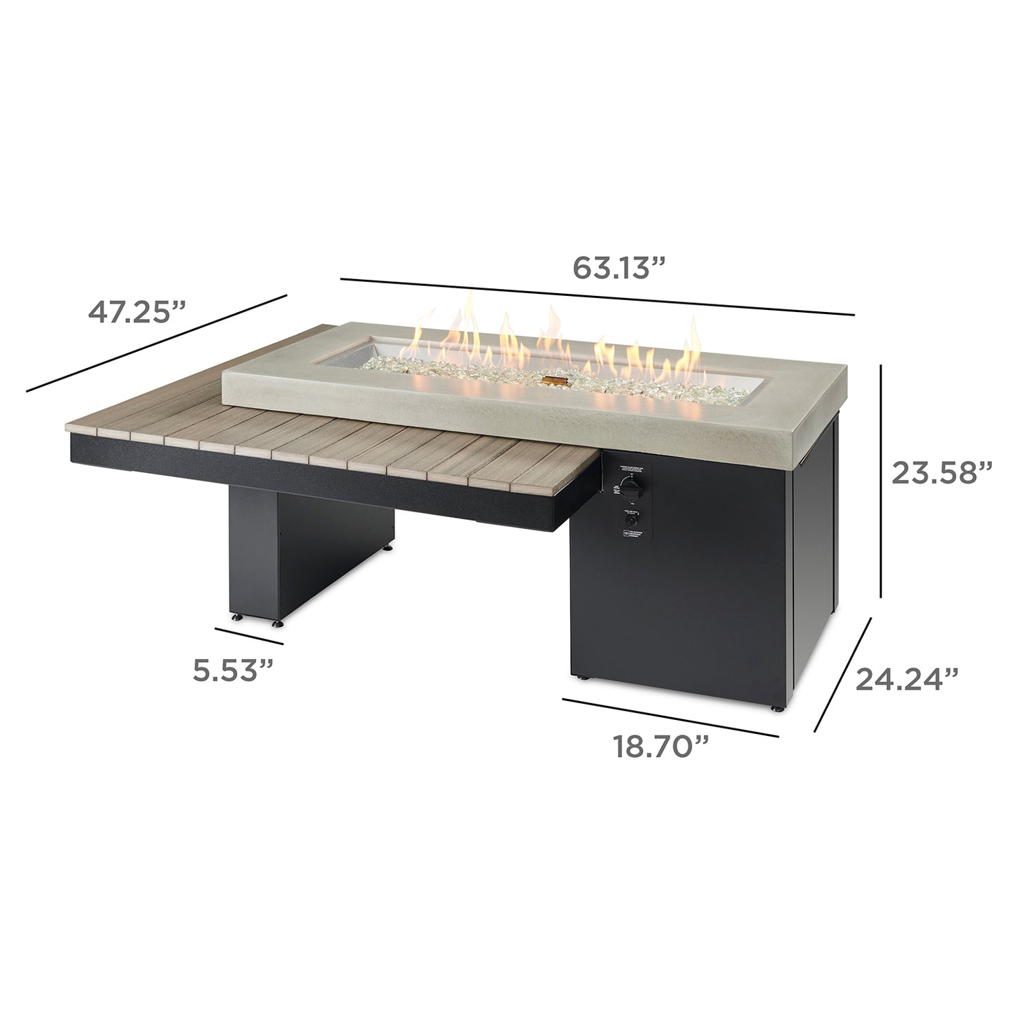 Uptown Coastal Grey Linear Gas Fire Pit Table w/ Glass Guard UPT-1242-CGR/GG-1242
