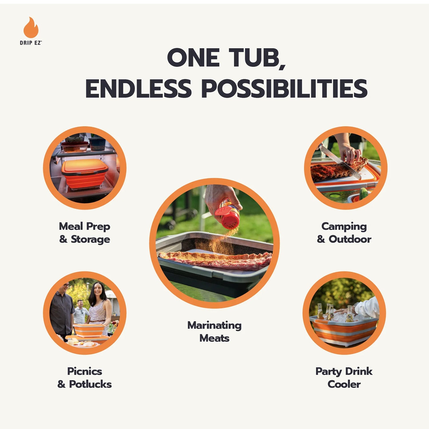 one prep tub, endless possibilities drip ez bbq food prep tubs