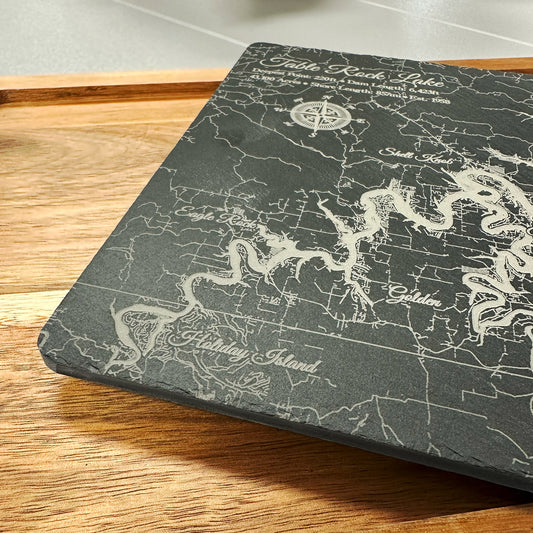Fire & Pine Charcuterie Board Slate/Acacia Wood 9" X 13" (Etched Table Rock Lake)