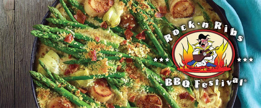 SCALLOPS, ASPARAGUS, AND ARTICHOKE GRATIN