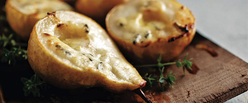 PLANK-ROASTED PEARS WITH BLUE CHEESE