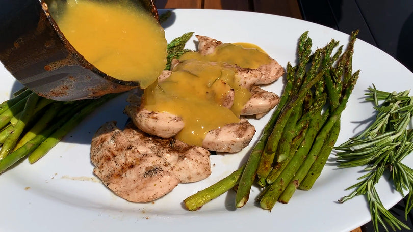 Orange-Rosemary Chicken with Grilled Asparagus on the Big Green Egg
