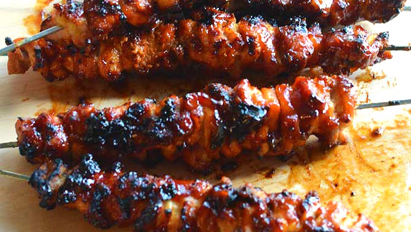 BACON BOURBON BBQ CHICKEN KEBABS