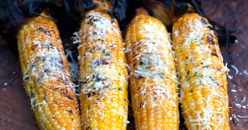 PARMESAN GRILLED CORN with ROASTED GARLIC