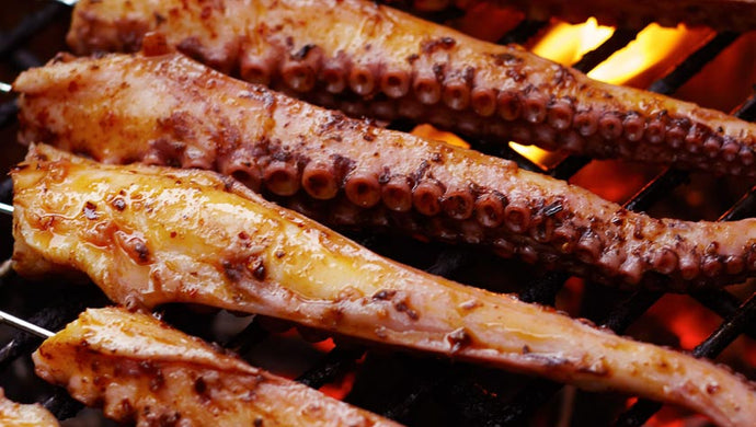 OCTOPUS SKEWERS w/ BLACK BEAN SAUCE & POTATO SALAD