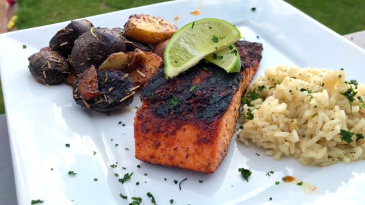 Blackened Salmon with Cilantro Rice on the Big Green Egg