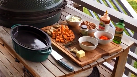 Sweet Potato Hash with Fried Egg on the Big Green Egg