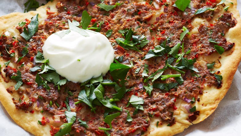 TURKISH PIZZA WITH RED HOT SPICED LAMB AND TOMATOES