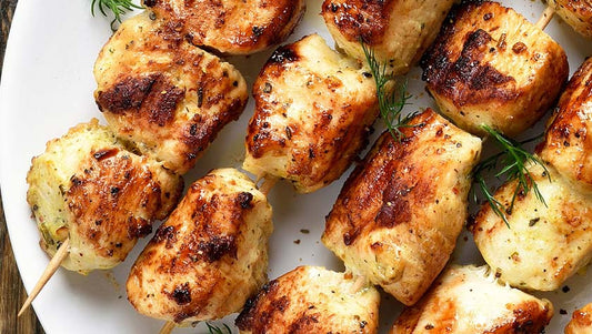 LEMONY CHICKEN KABOBS with YOGURT DIP