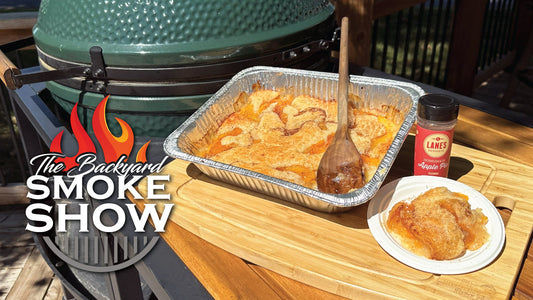 Peach Cobbler Baking on the Big Green Egg | Backyard Smoke Show