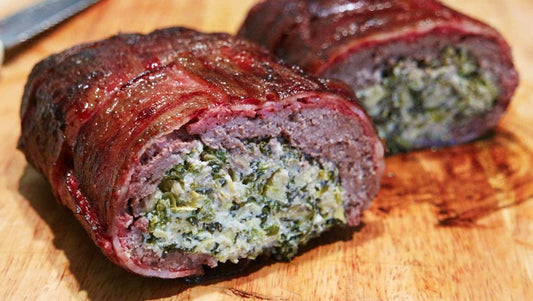 SPINACH ARTICHOKE SMOKED FATTY w/ BACON WEAVE